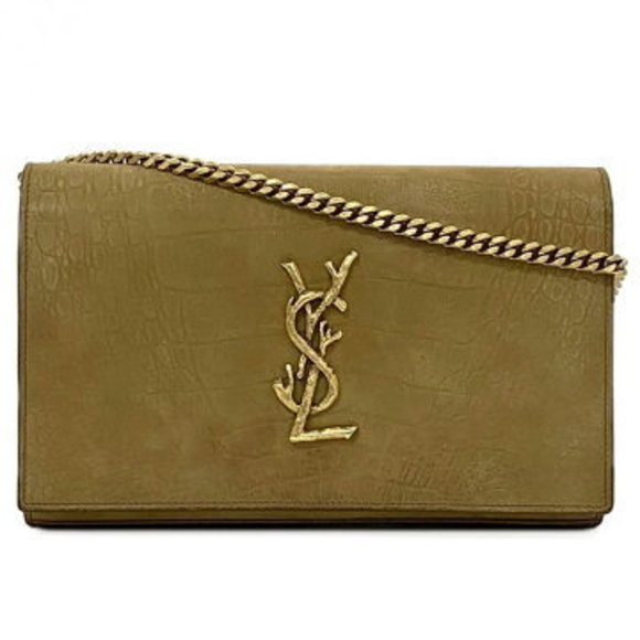 Saint Laurent Chain Shoulder Bag Wallet Beige YSL Crossbody Brown - Picture 1 of 9